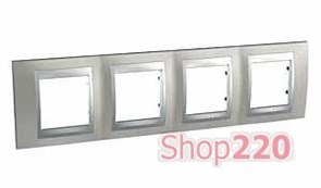 Рамка 4 поста, никель матовый, Unica MGU66.008.039 Schneider