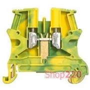 Клеммник 2,5 мм кв, желто-зеленый на дин-рейку