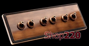 Тройной двухклавишный переключатель, 10АХ 250В, застаренная бронза