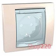 Розетка влагозащищенная IP44 с рамкой, 2 модуля, слоновая кость, Unica MGU61.037.25 Schneider