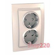 Розетка двойная электрическая со шторками, слоновая кость, Unica MGU23.067.25 Schneider