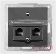 Механизм розетки компьютерной RJ 45 UTP cat 5e двойной, антрацит, Fiorena