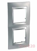 Рамка 2 поста, матовый хром, вертикальная Unica MGU66.004V.038 Schneider