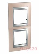 Рамка 2 поста, оникс медный, вертикальная Unica MGU66.004V.096 Schneider