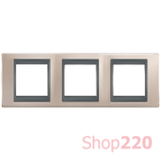 Рамка 3 поста, оникс медный, Unica MGU66.006.296 Schneider