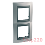 Рамка 2 поста, матовый хром, вертикальная Unica MGU66.004V.238 Schneider