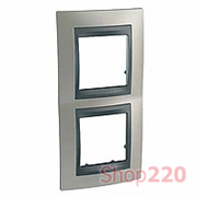 Рамка 2 поста, никель матовый, вертикальная Unica MGU66.004V.239 Schneider