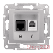 Розетка RJ 11 + RJ 45 кат 6 неэкран, UTP, алюминий, Sedna SDN5200160 Schneider