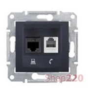 Розетка RJ 11 + RJ 45 кат 6 неэкран, UTP, графит, Sedna SDN5200170 Schneider