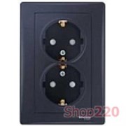 Розетка двойная с заземлением и шторками, графит, Sedna SDN3000470 Schneider
