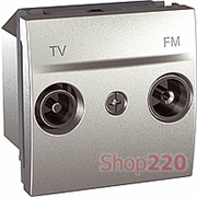 Розетка TV-FM проходная, 2 мод., алюминий, MGU3.453.30 Schneider Unica