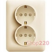 РОЗЕТКА С ЗАЗЕМЛЕНИЕМ ДВОЙНАЯ СО ШТОРКАМИ, КРЕМОВЫЙ, LUMINA-2 WL1261 HAGER