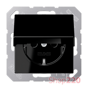 Розетка электрическая с крышкой (механизм), черный, Jung A500 A1520KLSW