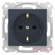 Розетка с заземлением и шторками, графит, Sedna SDN3000170 Schneider