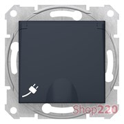 Розетка с заземлением, шторками и крышкой, графит, Sedna SDN3100170 Schneider