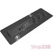Блок розеток в стол 220В + USB + HDMI + RJ45, черный, Axessline QuickBox Kondator