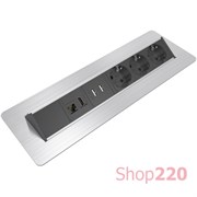Блок розеток в стол 220В + USB + HDMI + RJ45, нержавеющая сталь, Axessline QuickBox Kondator