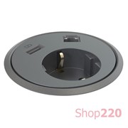 Врезная розетка в стол с USB и RJ45, черный, Powerdot Kondator