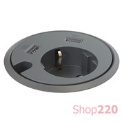Врезная розетка в стол с 2xUSB и кабельным выводом, черный, Powerdot Kondator
