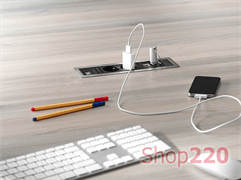 Врезной блок розеток 220В + USB для передачи данных, Bachmann Power Frame, серая рамка