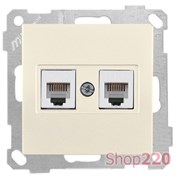 Розетка телефонная RJ12 + компьютерная RJ45, кремовый, Mutlusan Daria