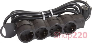 Удлинитель Legrand на 4 розетки, шнур 3м, черный, 695028 Legrand