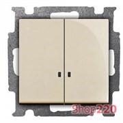 Выключатель 2-клавишный с подсветкой, слоновая кость, ABB 2006/5 UCGL-92-507 Basic 55