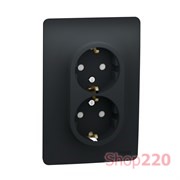 Розетка двойная с заземлением и шторками, антрацит, Unica New Schneider NU206754