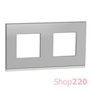 Рамка 2-постовая, горизонтальная, алюминий матовый / белый, Unica New Schneider NU600480