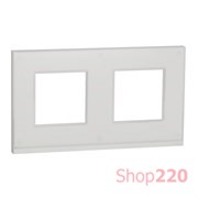 Рамка 2-постовая, горизонтальная, белое стекло / белый, Unica New Schneider NU600485