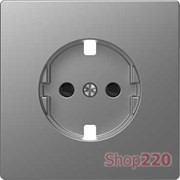 Накладка розетки электрической со шторками, нержавеющая сталь, Merten MTN2330-6036