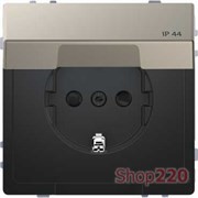 Розетка электрическая с крышкой, IP44, никель (металл), Merten MTN2314-6050