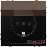 Розетка электрическая с крышкой, мокко (металл), Merten MTN2314-6052