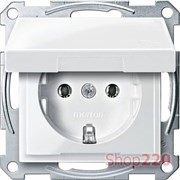 Розетка с заземлением и крышкой, полярно-белый, Merten MTN2311-0319
