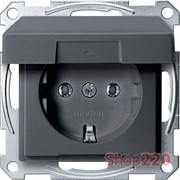 Розетка с заземлением и крышкой, антрацит, Merten MTN2311-0414