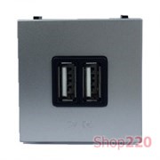 Розетка USB для зарядки, серебристый, Zenit ABB N2285 PL