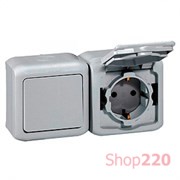 Розетка IP44 накладная двойная, серый, 782394 Legrand Forix