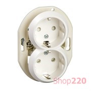 Розетка с заземлением двойная на 2 контура питания, белый, Renova WDE011126 Schneider