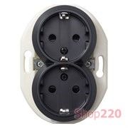 Розетка с заземлением двойная на 2 контура питания, черный, Renova WDE011326 Schneider