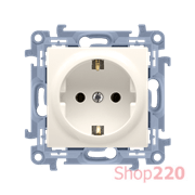 Розетка с заземлением cо шторками, кремовый, SIMON10