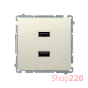 Розетка USB зарядка, двойная, 2.1А, бежевый, Basic Simon