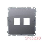 Розетка информационная прямая под 2xRJ45 Keystone, с суппортом, серебро, Basic Simon