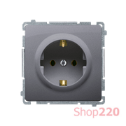 Розетка электрическая с заземлением со шторками, серебро, Basic Simon