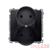 Розетка электрическая двойная без заземления, модуль, графит, Basic Simon