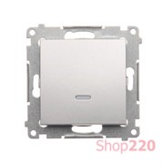 Выключатель одинарный с подсветкой, серебро, SIMON54
