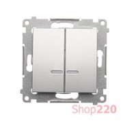 Выключатель двойной с подсветкой, серебро, SIMON54