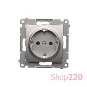 Розетка электрическая с заземлением со шторками, серебро, SIMON54