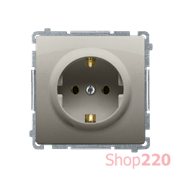 Розетка электрическая с заземлением со шторками, сатин, Basic Simon