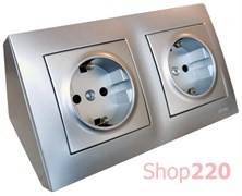 Угловая розетка 2х220В, серебристый, SIMON54