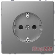 Розетка 220В со шторками, винтовой зажим, нержавеющая сталь, D-Life Merten MTN2400-6036